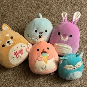 Squishmallows Plush Toy Set - Purple, Blue, Pink, Tan